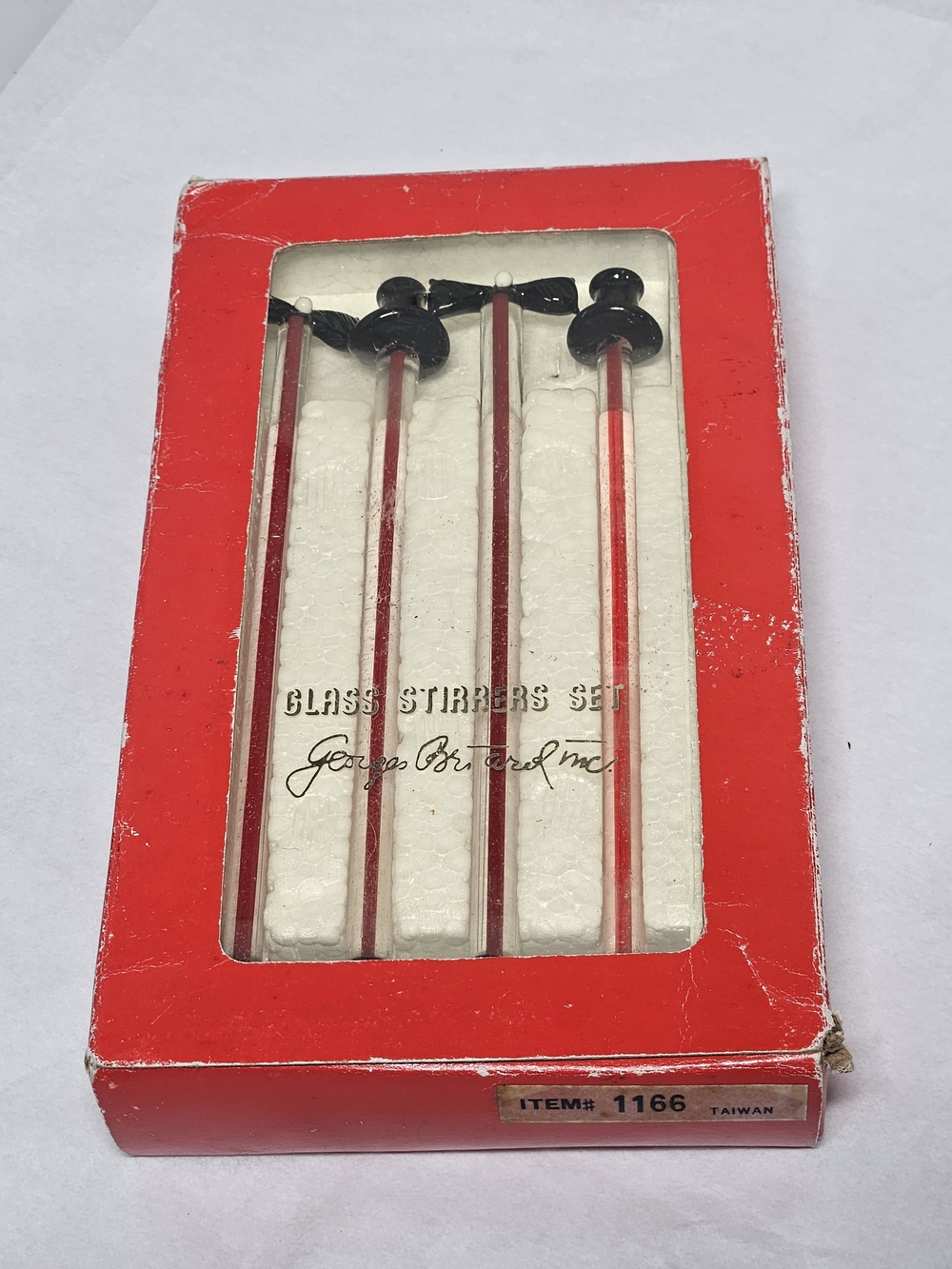 Vintage Georges Briard Glass Stirrer Swizzle Sticks In Box Top Hat Bow Tie